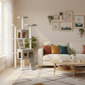 Grey 185cm high cat tree with multiple levels and scratching posts, ideal for cats to climb, scratch, and relax.