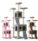 Grey 185cm high cat tree with multiple levels and scratching posts, ideal for cats to climb, scratch, and relax.