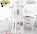 Grey 185cm high cat tree house with multiple levels, scratching posts, and cozy condo for cats by dealonlinenz.