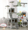 Grey 185cm high cat tree house with multi-level platforms and scratching posts, ideal for cats to climb, scratch, and relax.