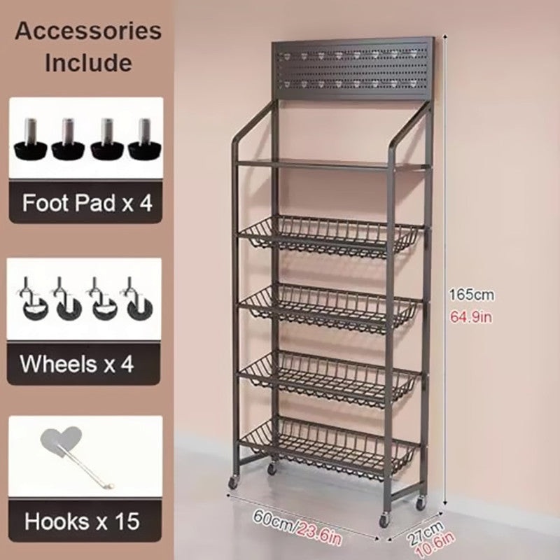 Supermarket Snack Rack with 15 Hooks and Casters for Displaying