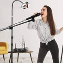 Microphone Stand with Phone Clip Gear Design Gooseneck Tube Height-Adjustable