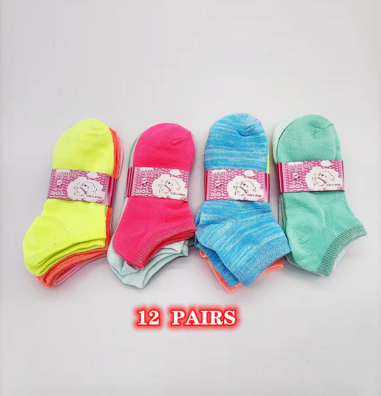 (12 Pairs) Candy Colour Kids' Ankle Socks 4 - 6