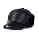 Winter PU Leather Cap with Ear Flaps Plush Lined Thermal Windproof Baseball Hat
