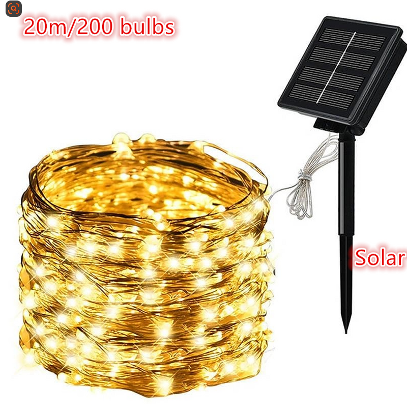 Outdoor Solar String Lights Copper Wire Christmas Wedding Party 20M (200 bulbs)