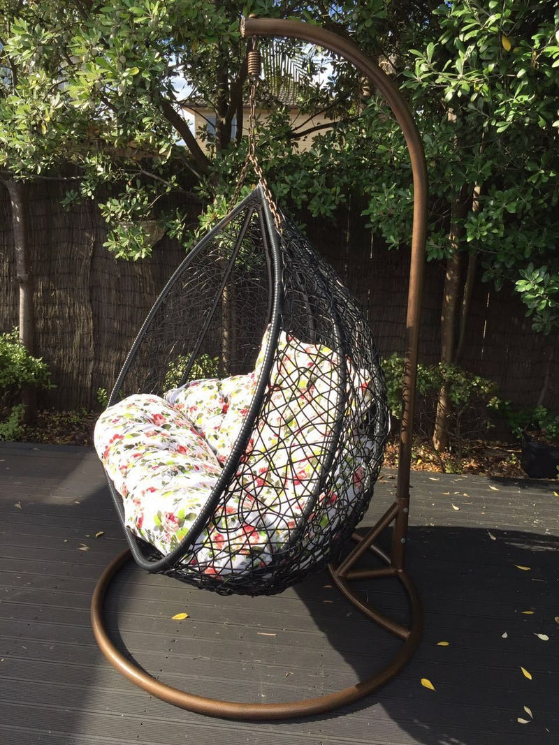 Black Hanging Rattan Swing Patio Garden Chair Weave Egg Cushion