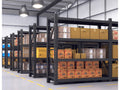 Black heavy-duty warehouse shelving rack with adjustable shelves, measuring 200x200x60cm, by dealonlinenz.
