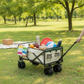 Foldable Outdoor Trolley Picnic Camping Cart 360° Rotating Wheels - Beige&Green