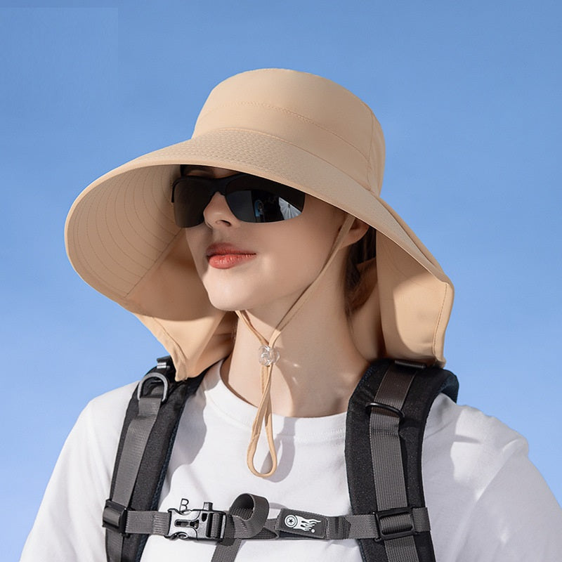 BEIGE Sun Hats Wide Brim Bucket Outdoor Fishing Hiking Cap UV Protection