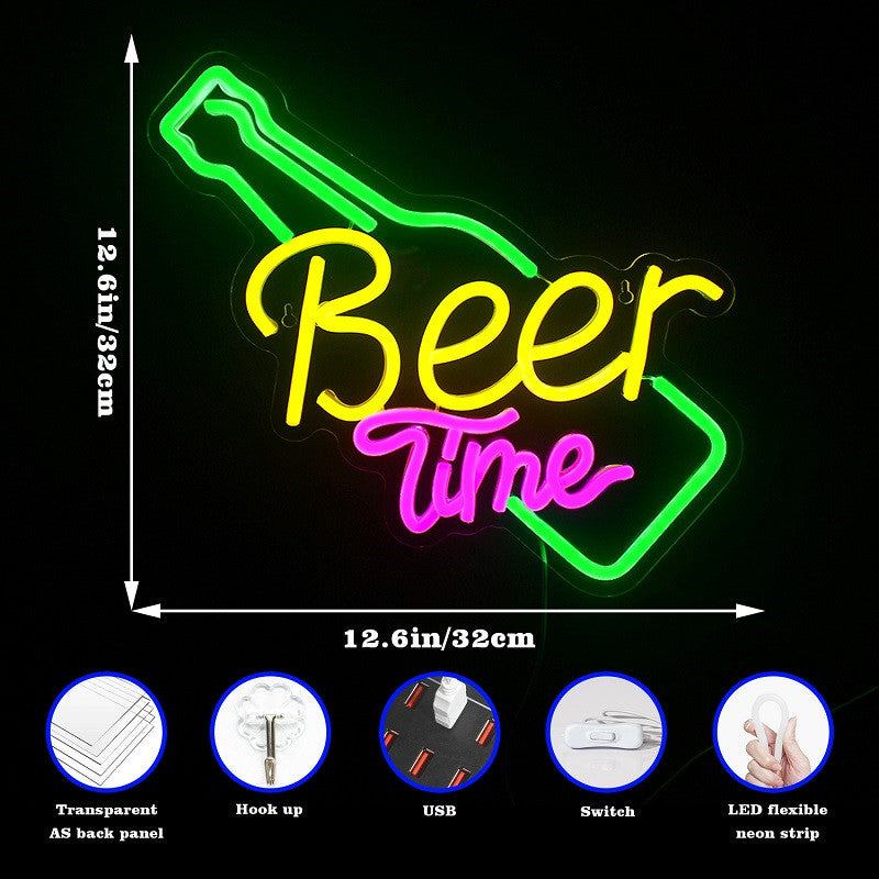 Neon Sign LED Tube Handmade Visual Bar Pub Club Wall Decor Ligh Beer Time