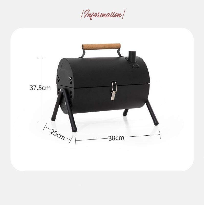 Portable Charcoal Grill Smoke Barbecue Grill Lockable Lid Wooden Handle