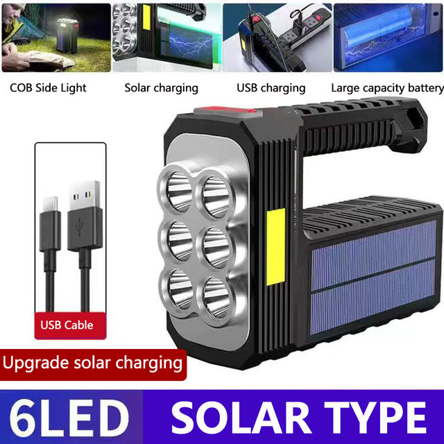 8 LED Solar USB Rechargeable Flashlight Portable Waterproof Flashlight