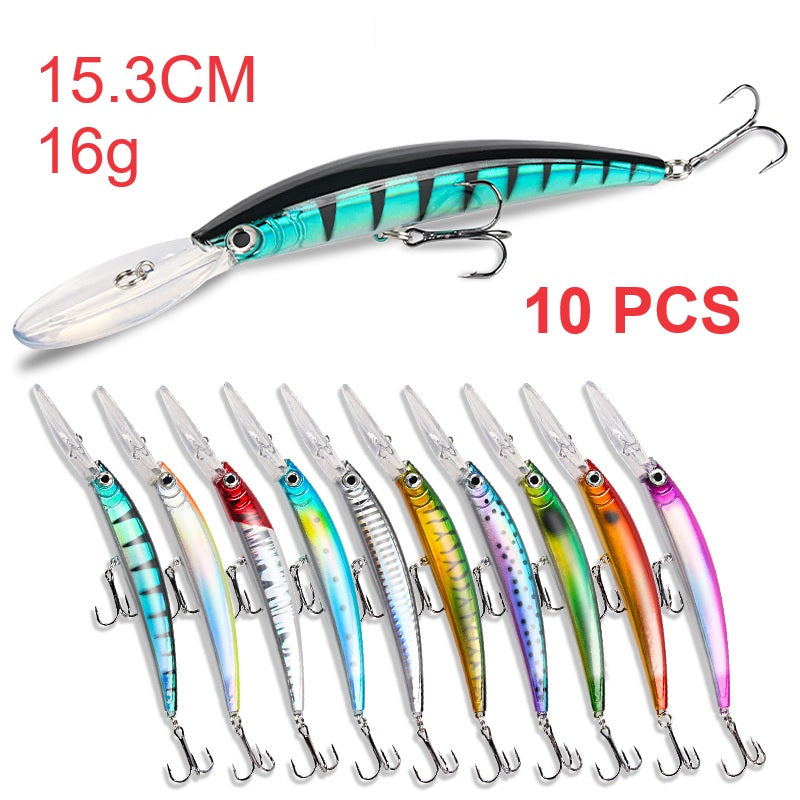 10 Pack Fishing Lures Hard Baits, 3D Eyes Minnow Fishing Lures 15.3cm 16g