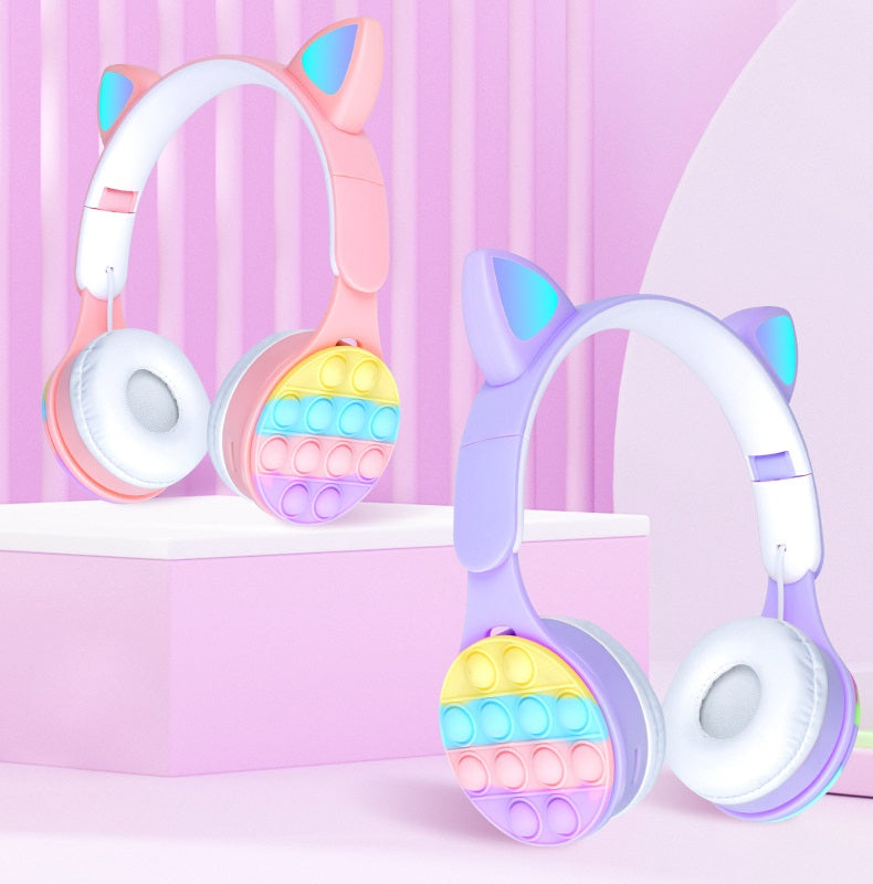 Rainbow Bubble Glowing Cat Ears Wireless Headset with Microphone Control LED