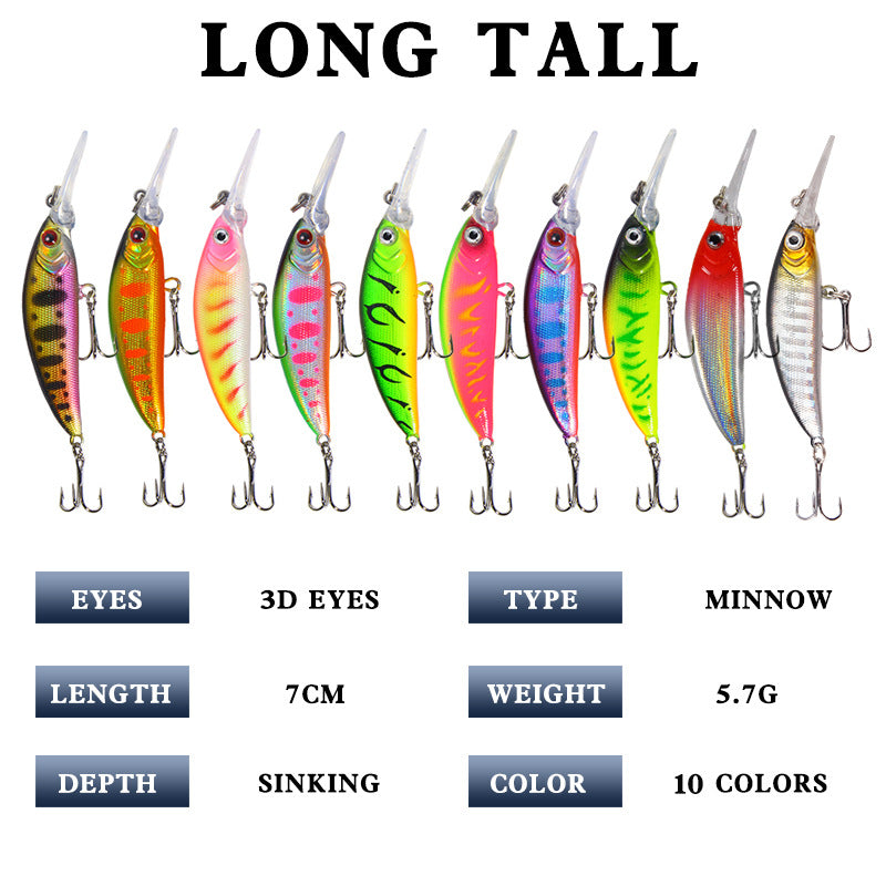 10 Pack Fishing Lures Hard Baits, 3D Eyes Minnow Fishing Lures 7cm 6g