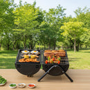 Portable Charcoal Grill Smoke Barbecue Grill Lockable Lid Wooden Handle