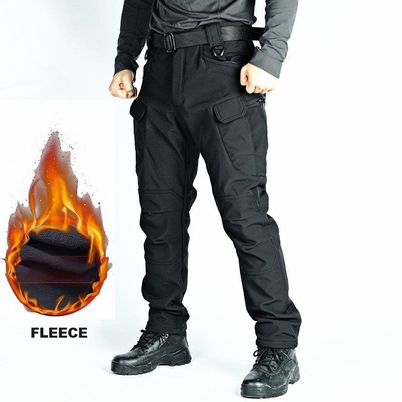 Men's Tactical Pants Water Resistant Cargo Pants Soft Shell Fleece Lined BLACK