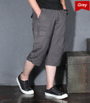 Men's 3/4 Cotton Cargo Short Pants Casual Loose Fit Outdoor Capri Long Shorts