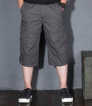 Men's 3/4 Cotton Cargo Short Pants Casual Loose Fit Outdoor Capri Long Shorts