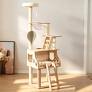 147cm Modern Multi-Level Large Real Solid Wood Cat Tree, Luxury Wooden Cat Tower