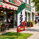 Double-sided feather banner flag with pizza design, 3M height, ideal for business advertising, by dealonline.co.nz.