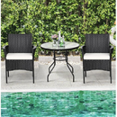 BLACK PE/PVC Rattan Patio Chairs & Round Table 3PC Set