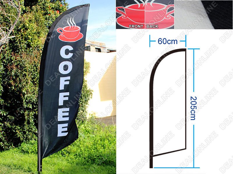 COFFEE - Commercial Feather Banner Flag Set 3m with Ground Drill