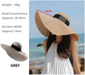 GREY- 16cm Wide Brim Women Lady Sun Straw Hat Floppy Derby Summer Beach Cap