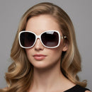 Polarized Lens Flower Deco Sunglasses - WHITE