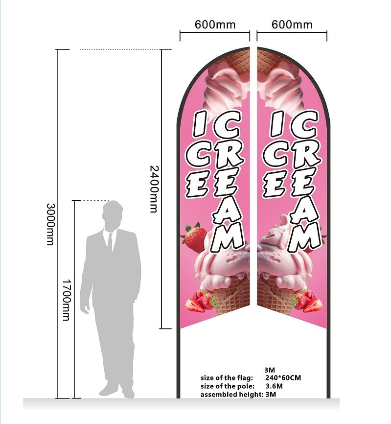 ICECREAM Pre-print Double Sided Feather Banner Flag Business Commersial
