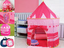 Pink dealonlinenz pop-up castle play tent for little princesses, featuring a fun, colorful design with windows and a door.