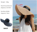 NAVY- 16cm Wide Brim Women Lady Sun Straw Hat Floppy Derby Summer Beach Cap