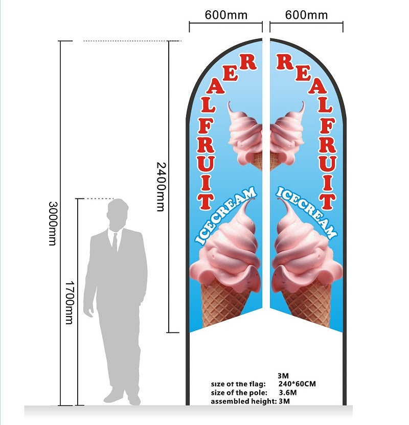 ICECREAM Pre-print Double Sided Feather Banner Flag Business Commersial