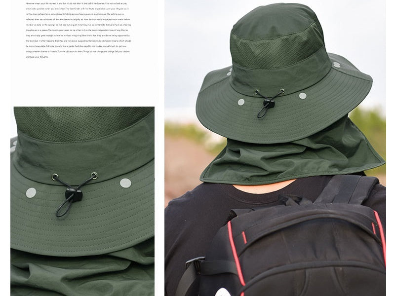9073GREEN Sun HatS Wide Brim Bucket Outdoor Fishing Hiking Cap UV Protection