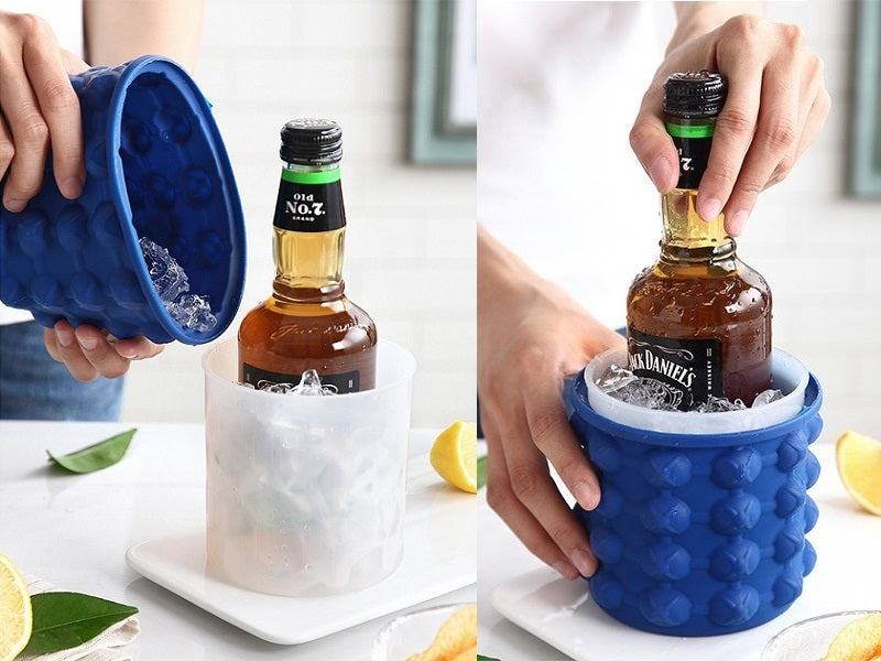 Large Ice Cube Maker Genie Silicone Wine Ice Bucket Big Ice Cube Tray Mold  Cup