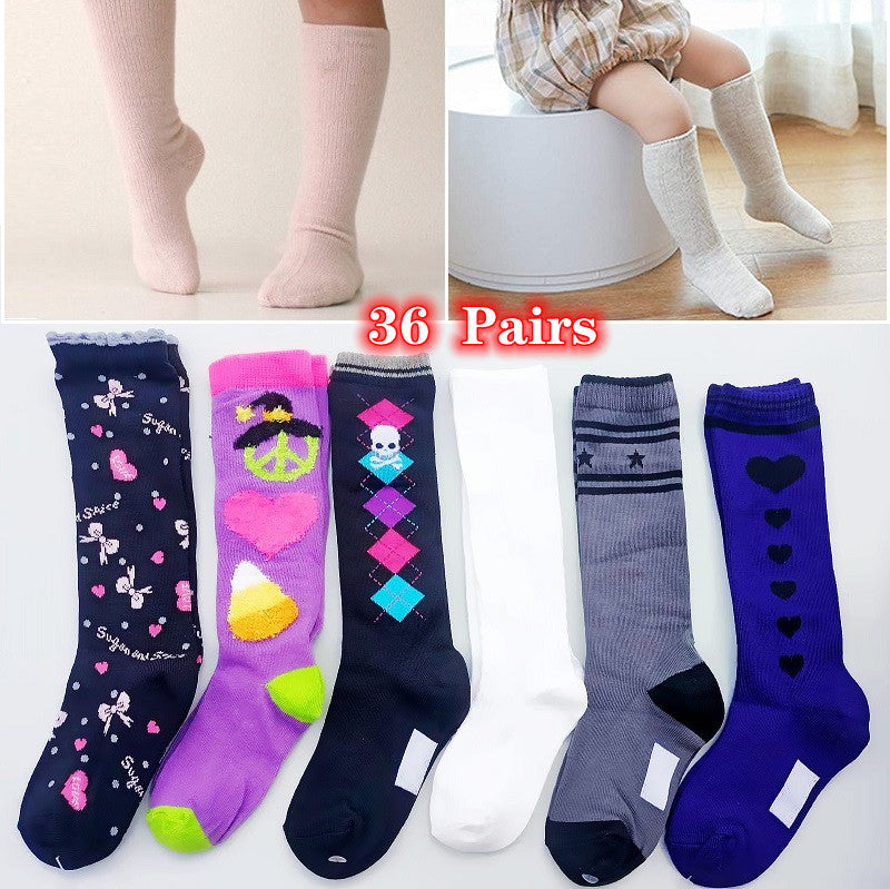 36 pairs Toddler Kids Plain Cartoon Ribbed Socks