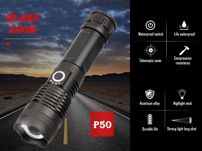 LED Torch Rechargeable High Lumens Flashlight with 26650 Battery