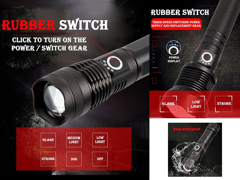 LED Torch Rechargeable High Lumens Flashlight with 26650 Battery