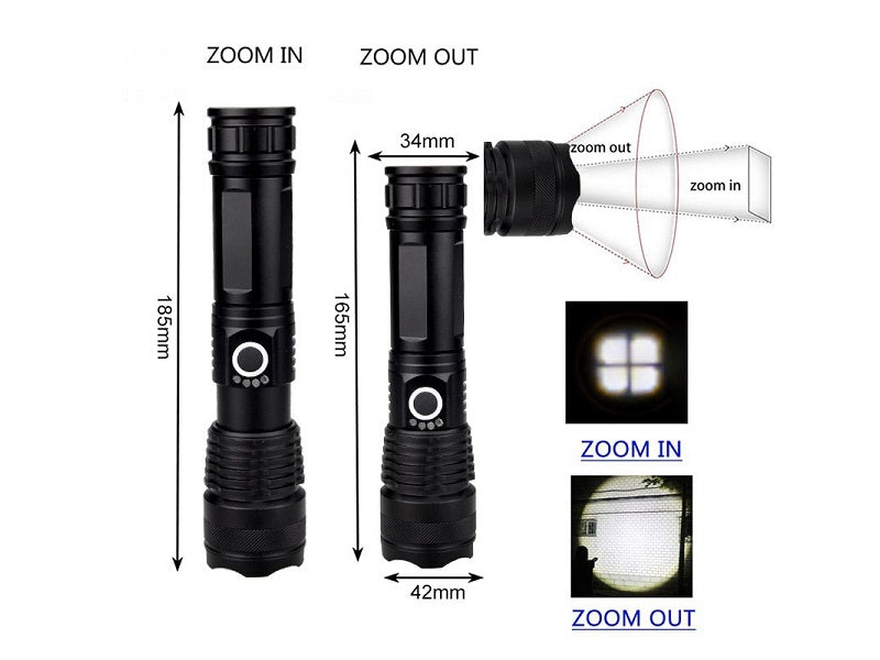LED Torch Rechargeable High Lumens Flashlight with 26650 Battery