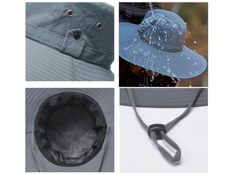 NAVY Men Sun Hat Wide Brim Bucket Hats Outdoor Fishing Hiking Cap UV Protection