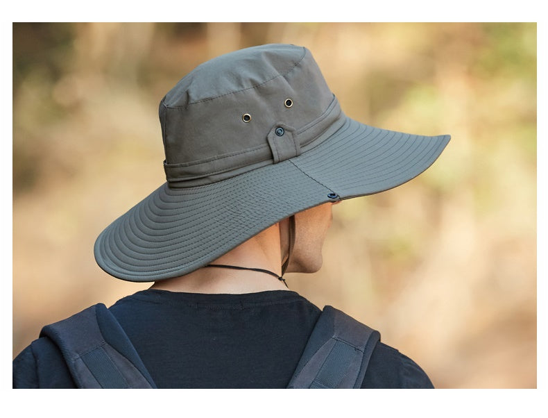 Dark Grey -Men Sun Hat Wide Brim Bucket Outdoor Fishing Hiking Cap UV Protection
