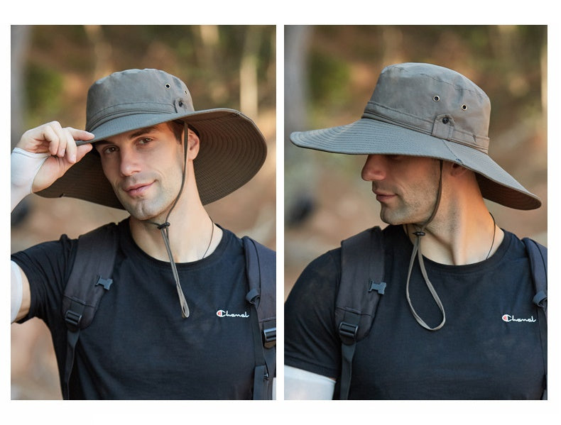 Dark Grey -Men Sun Hat Wide Brim Bucket Outdoor Fishing Hiking Cap UV Protection