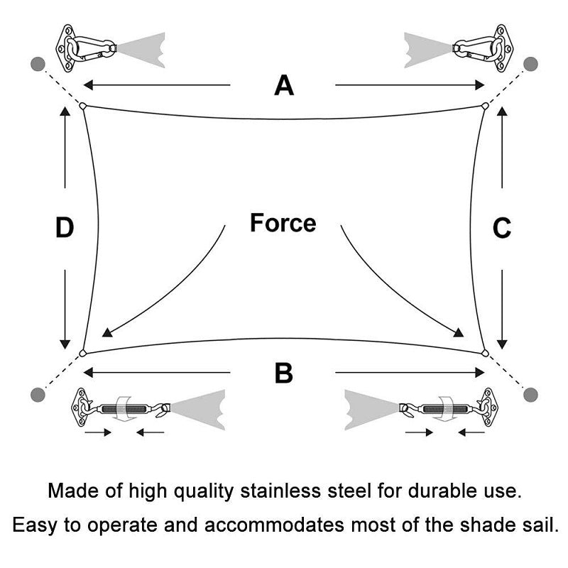 Outdoor Shade Sail Hardware Kit for Rectangle Sun Shade Sails Mounting Accessory