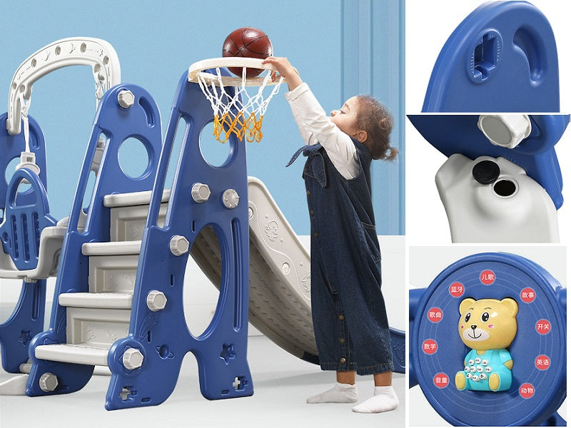 Multi-Function Plastic Indoor/Outdoor Slide and Swing with Basket