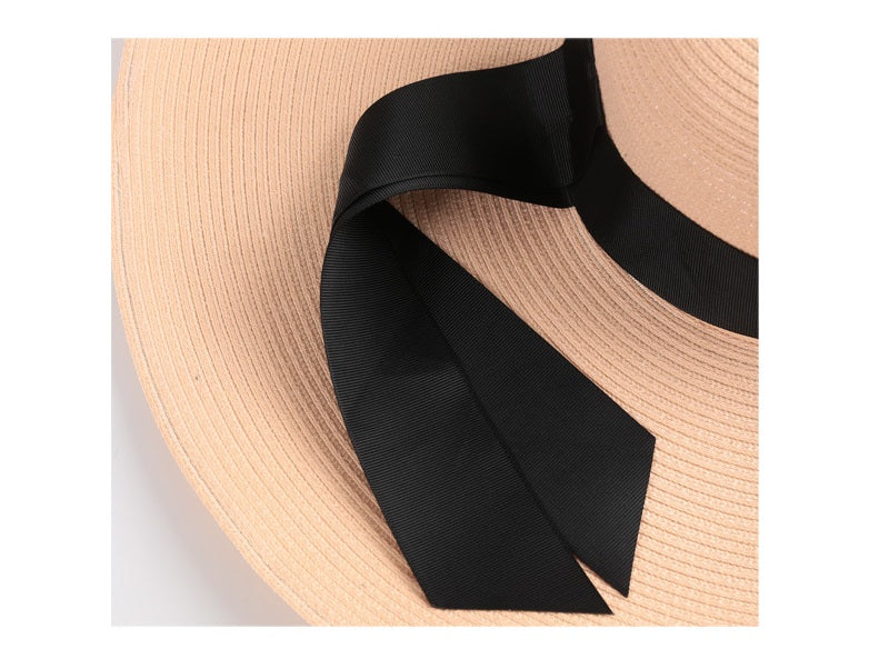 NAVY- 16cm Wide Brim Women Lady Sun Straw Hat Floppy Derby Summer Beach Cap