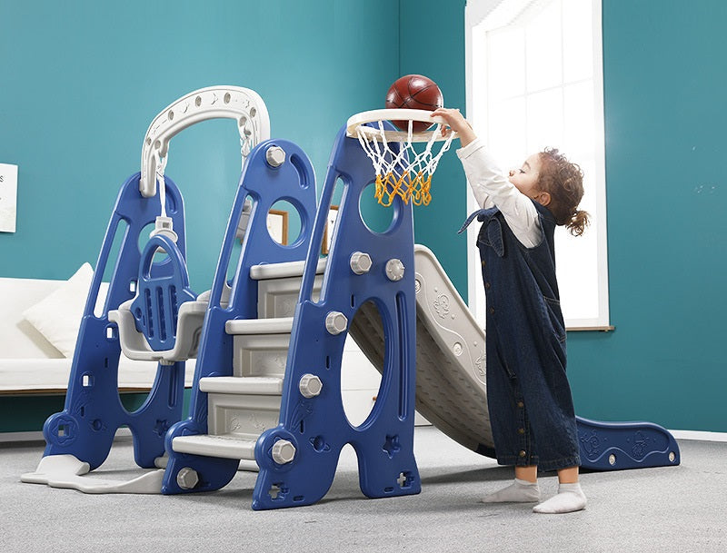 Multi-Function Plastic Indoor/Outdoor Slide and Swing with Basket
