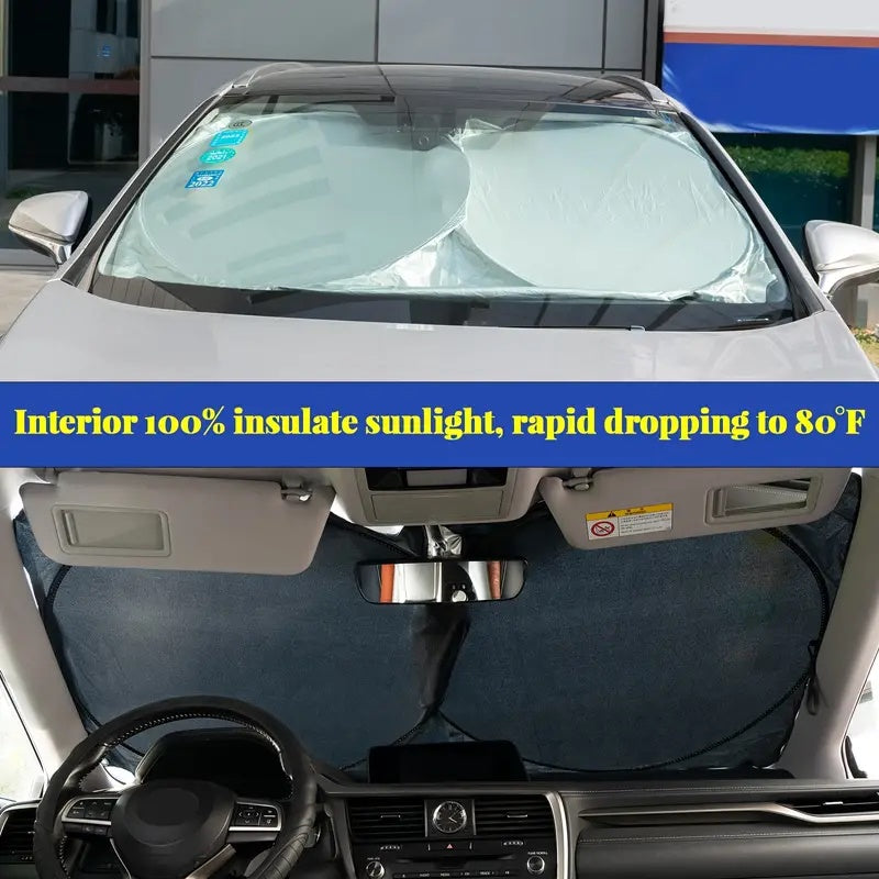 Large Silver Car Sunshade Foldable Double-Circle