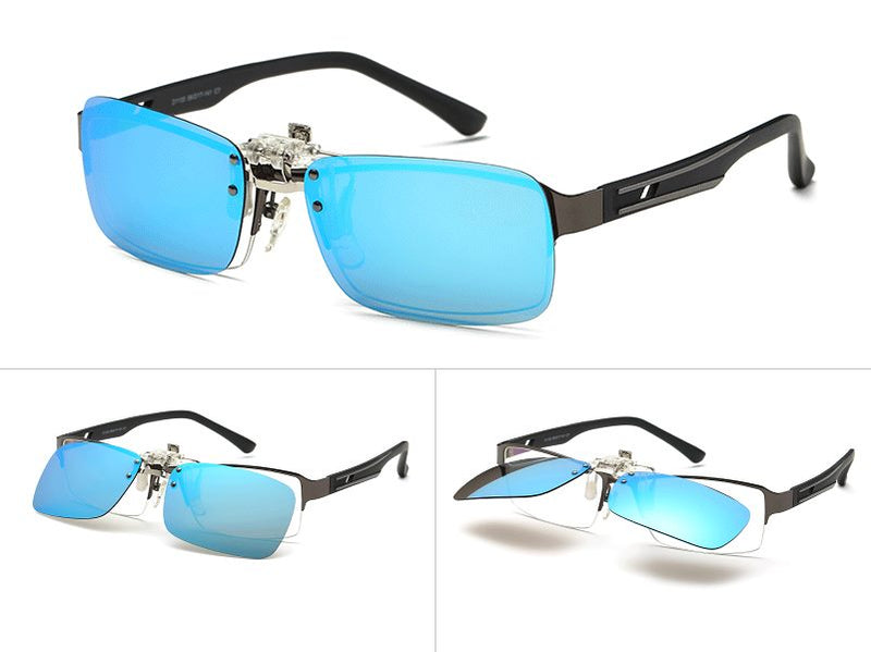 BLUE Night Vision Anti Glare Polarized Clip On Driving Glasses Sunglasses