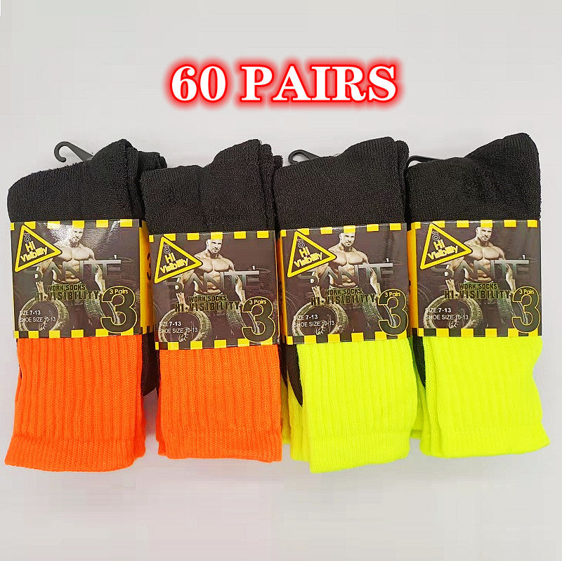 (60 Pairs) High Visible Safety Work Socks Cushioned Socks