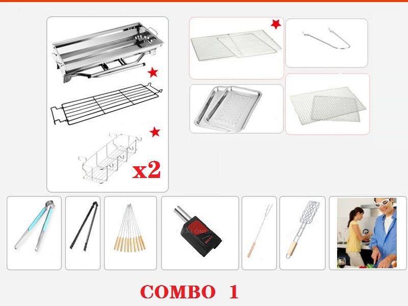 Foldable Stainless Steel BBQ Stove Grill Combo 1